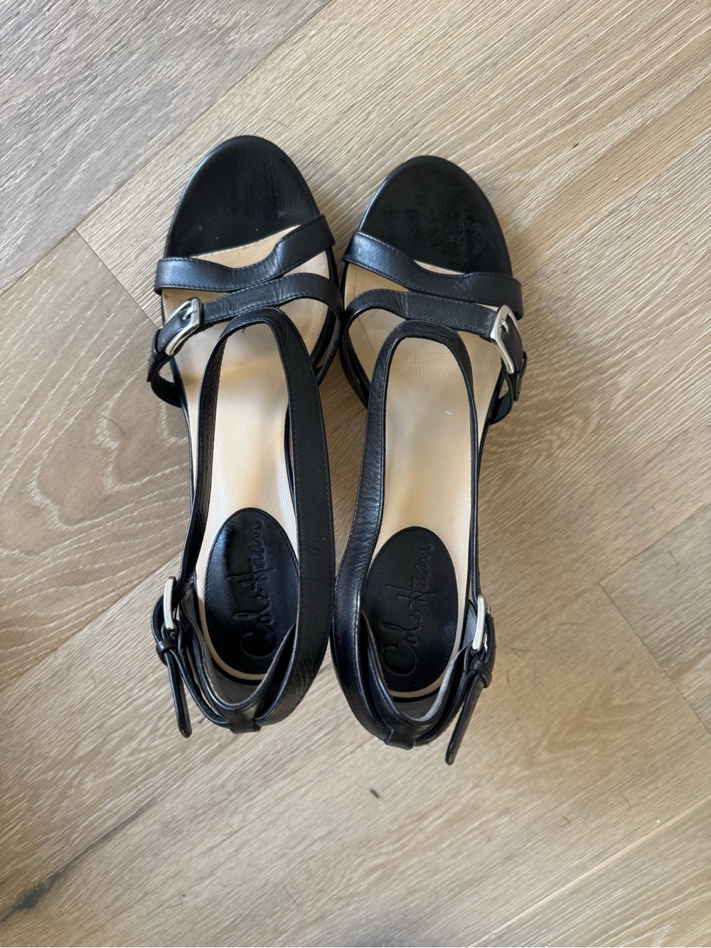 Cole Haan Black Leather Open-Toe Slingback Heels